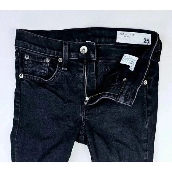 Rag & Bone Size 25X24 Women Black Ankle Skinny Embroidered Pocket Logo Jeans USA - Picture 10 of 13